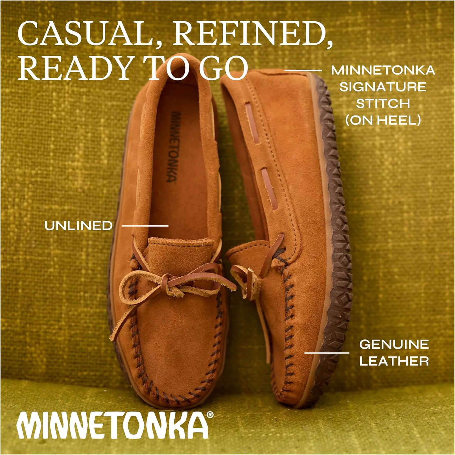 Мокасины Minnetonka Men's Tread из замши для мужчин - водоотталкивающие домашние и уличные тапочки с резиновой подошвой MinnTREAD, серый — фото 2