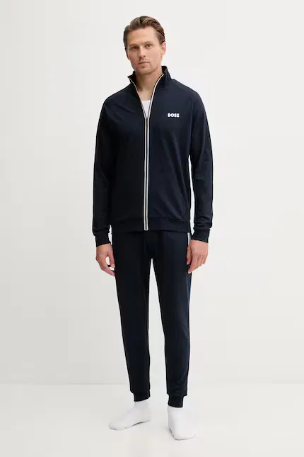 Бомбер мужской из мягкого хлопка Authentic Jacket Z BOSS, темно-синий — фото 2