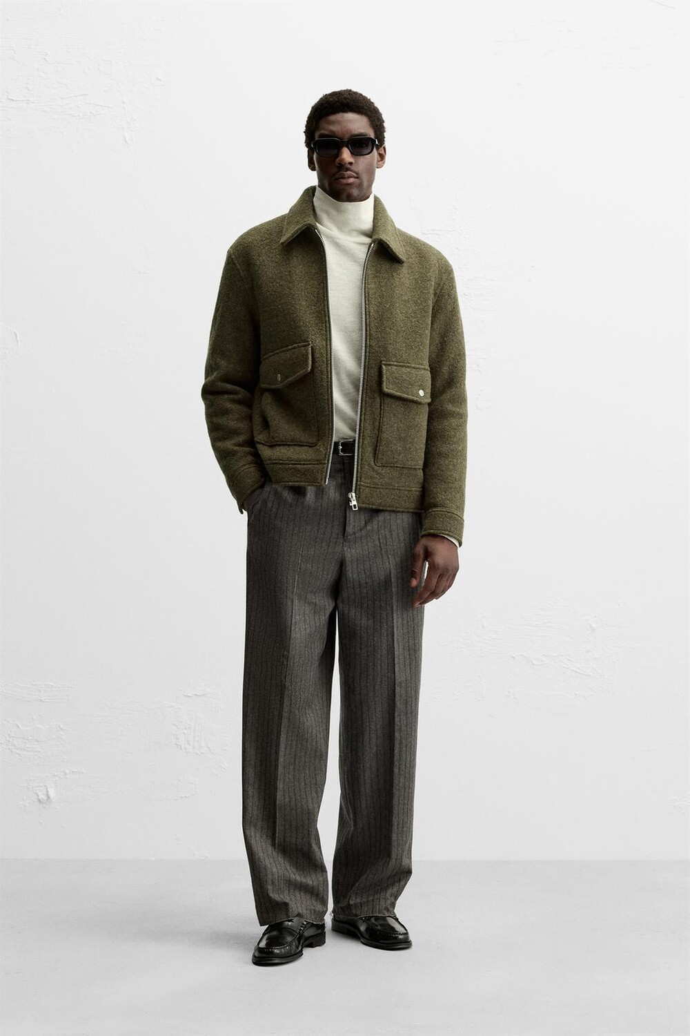 

Пиджак из шерсти букле ZARA, зеленый мергель