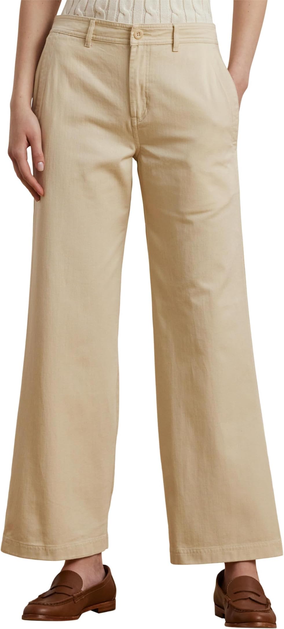 

Брюки Lauren Ralph Lauren Cotton Twill Wide Leg Pants, цвет Ivory Beige