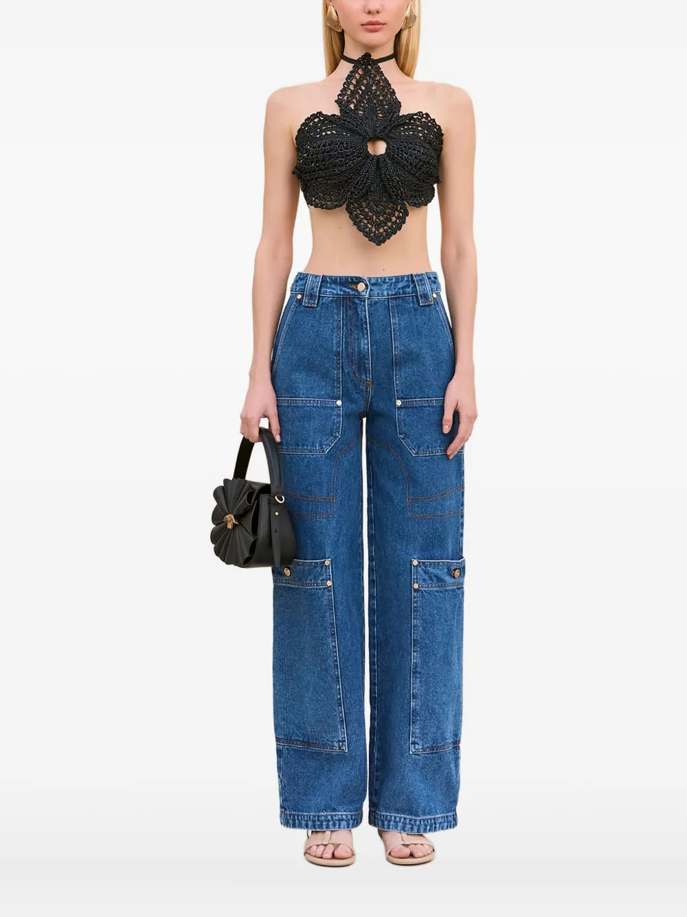 

Топ с цветочным принтом крючком Cult Gaia, черный