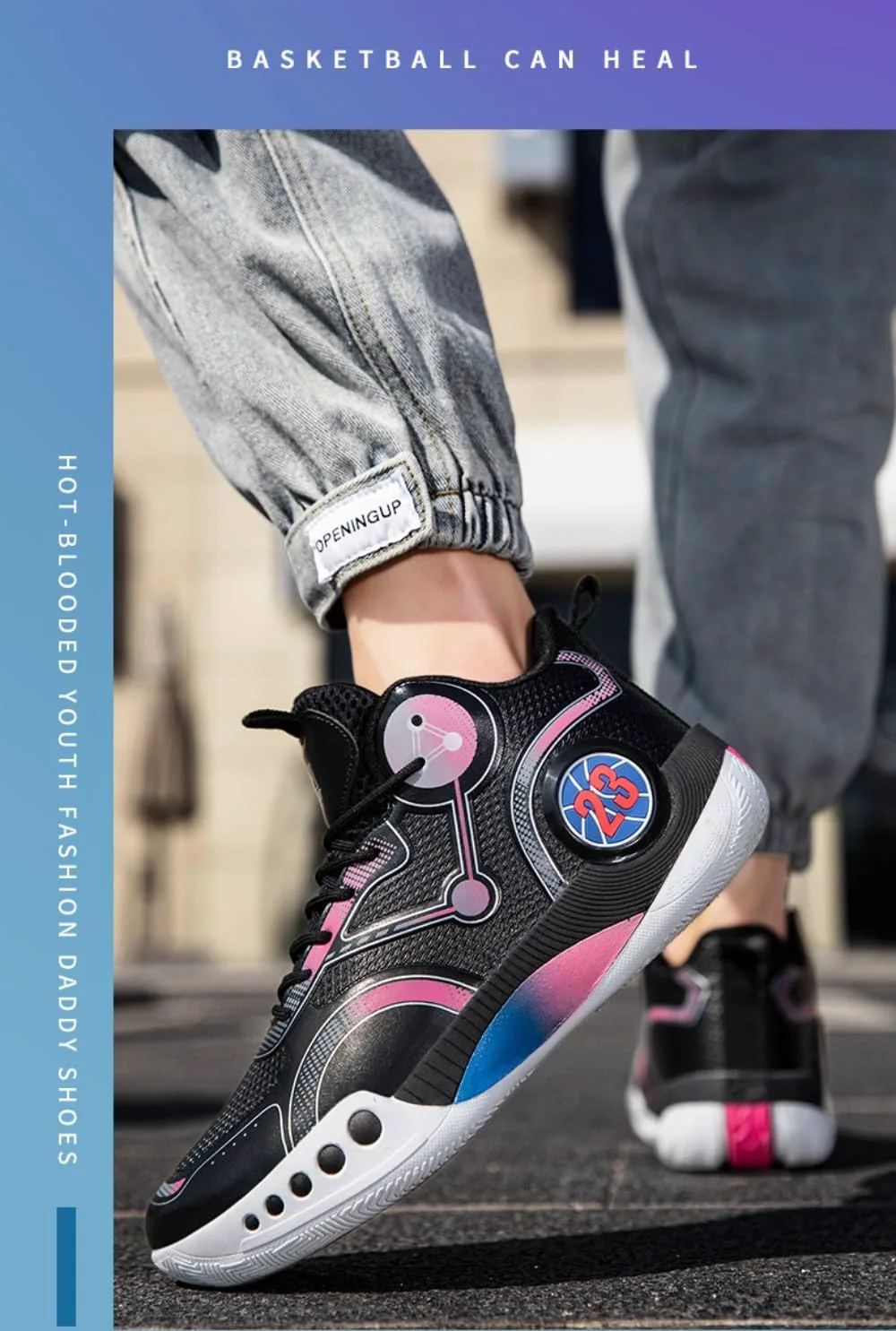 Мужские баскетбольные кроссовки High Top Дышащие, не скользящие амортизирующие кроссовки для спортивных тренировок на цементном корте Spedify, черный — фото 2