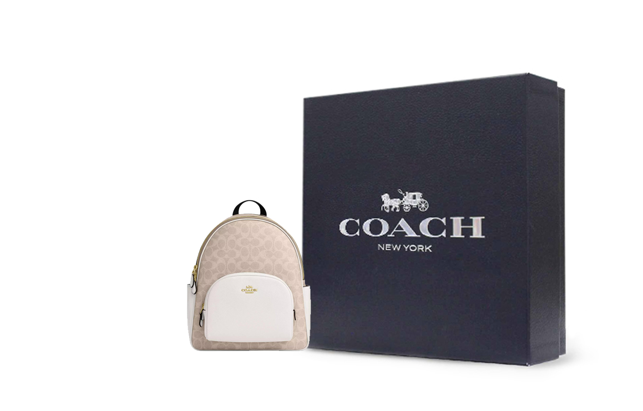 

COACH Сумка рюкзак из прорезиненной ткани большой размер женская золото песок мел