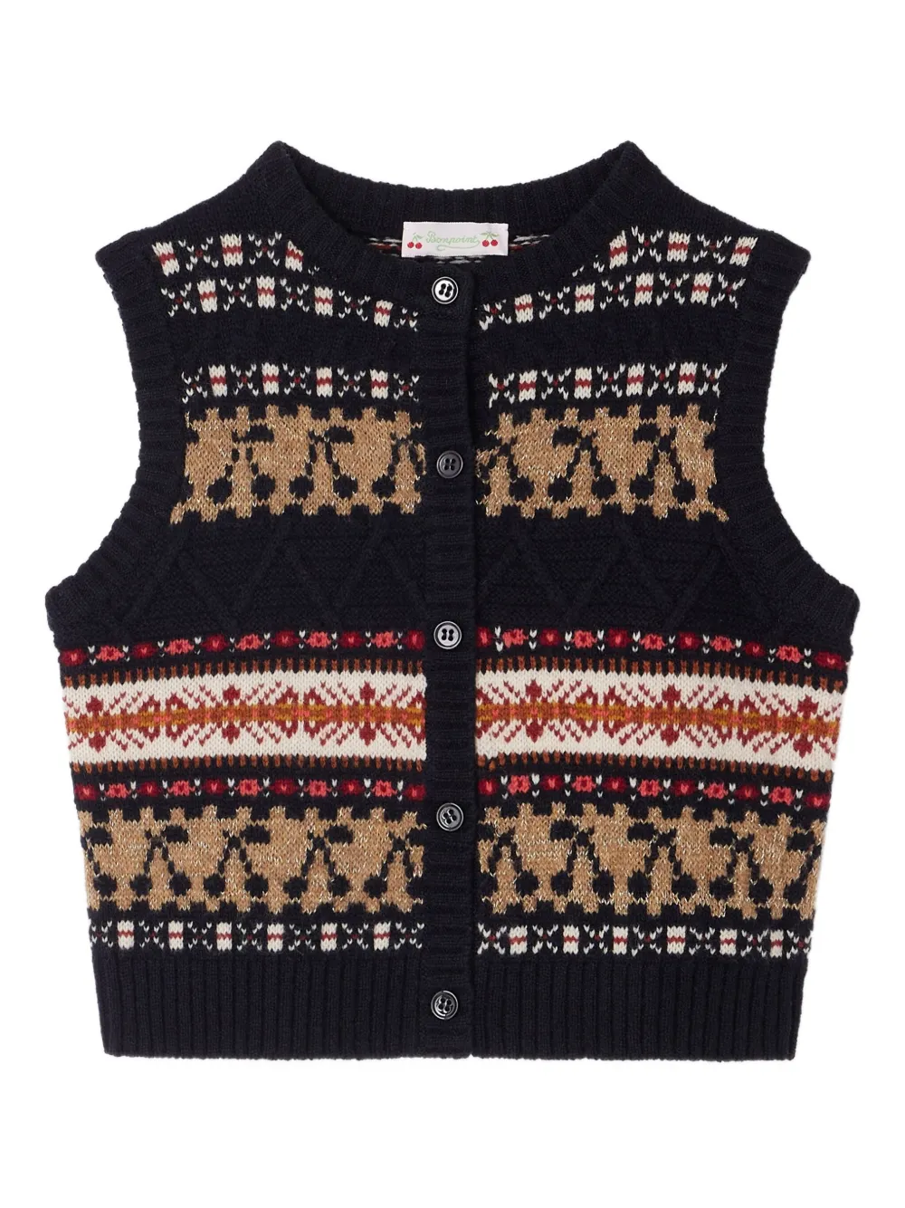 

Шерстяной жилет Janou Fairisle-pattern с пуговицами Bonpoint, черный