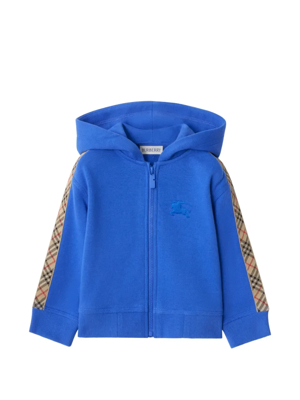Хлопковая толстовка на молнии с клетчатым узором Burberry Kids, синий