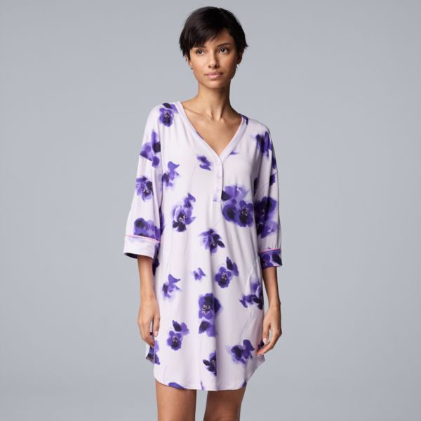 

Женская уютная ночная рубашка с рукавами локтя хенли Simply Vera Vera Wang, цвет lilac floral