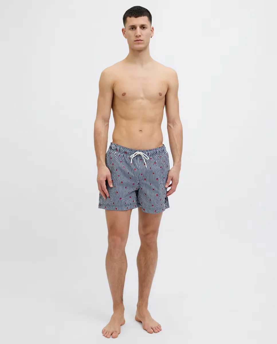 

Мужской купальник-бермуды с принтом и эластичным поясом Jack & Jones, темно-синий