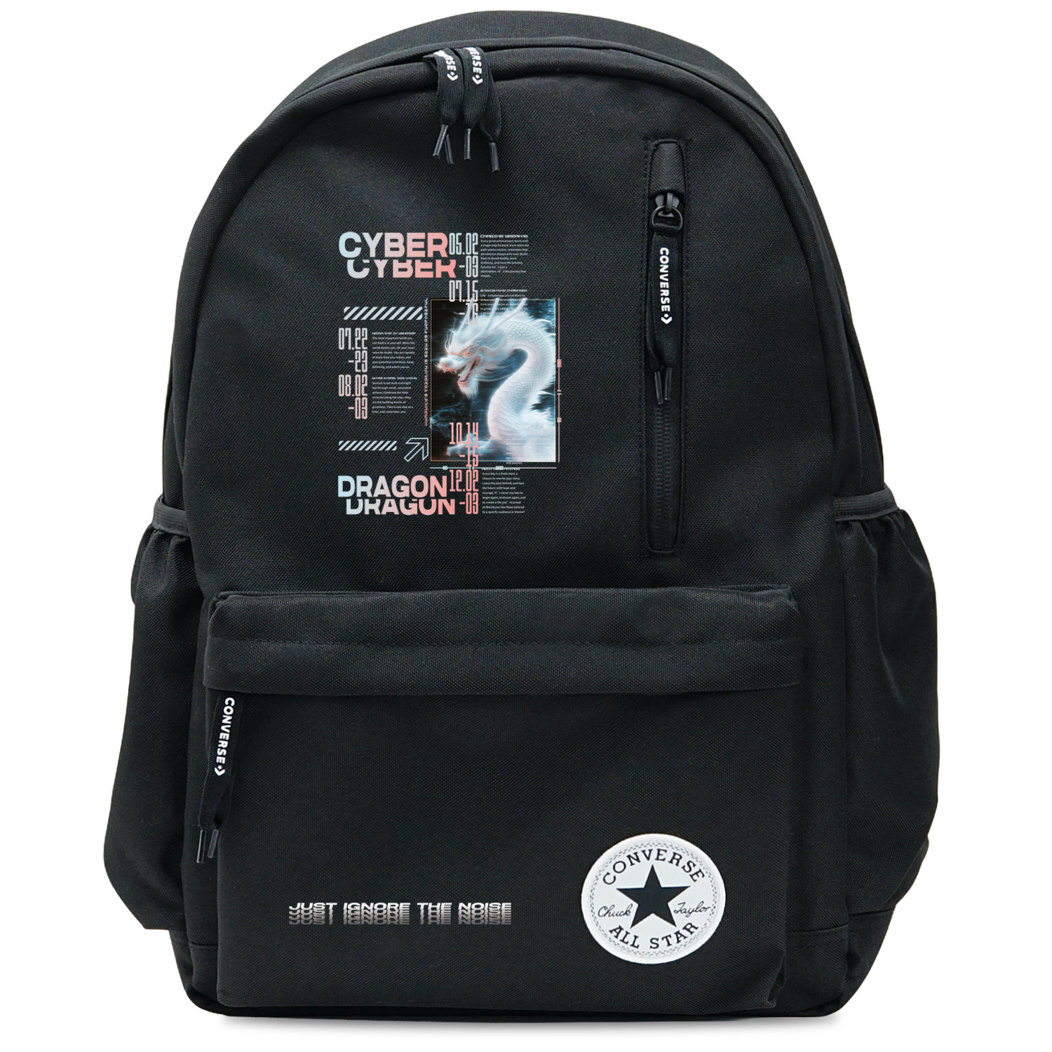 

Converse Полиэстеровый рюкзак среднего размера унисекс черный, CNY Cyber Dragon
