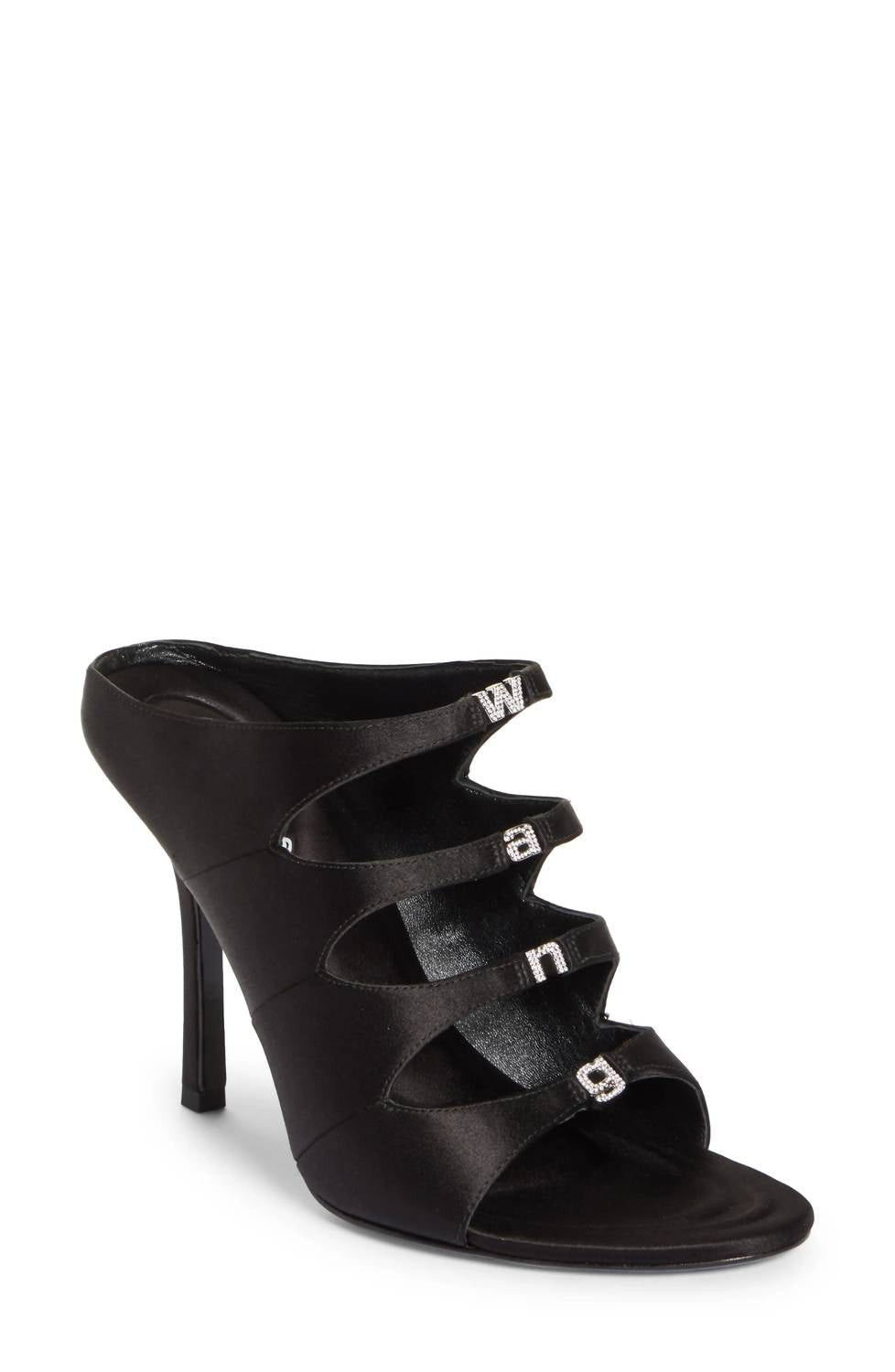 Женские черные атласные сандалии на каблуке Lolita с кристаллами Alexanderwang