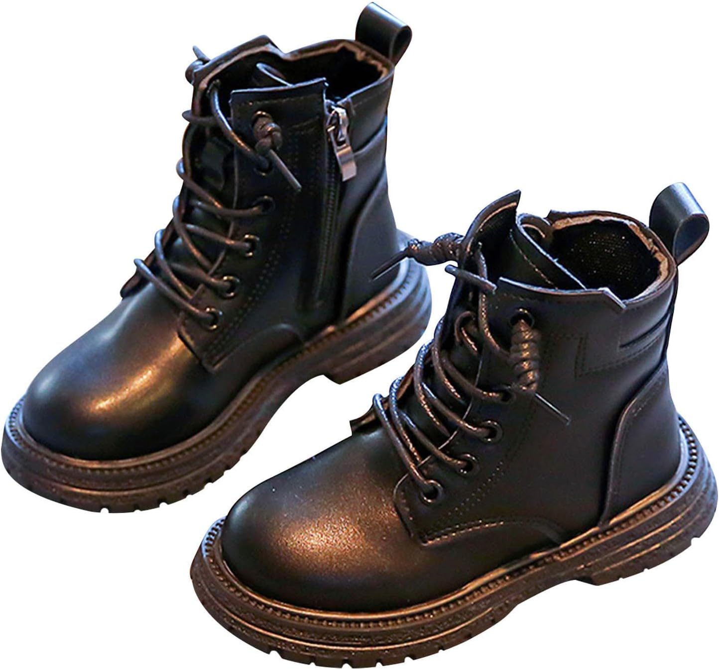 

Зимние утепленные ботильоны для девочек с меховой подкладкой, боковой молнией, шнуровкой, модные теплые короткие ботинки Generic, Black