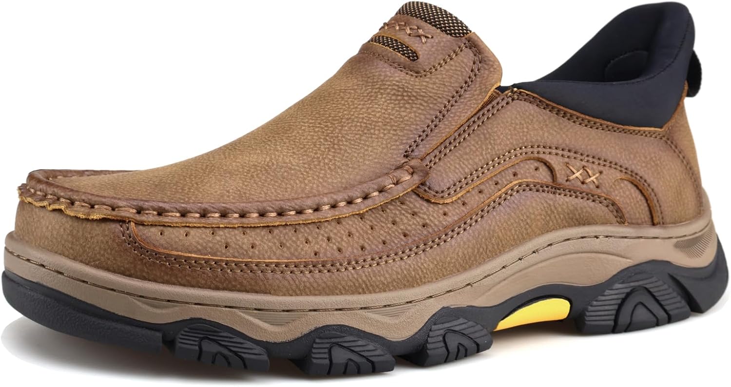 

Мужские кожаные прогулочные лоферы без шнурков для улицы, работы и походов Voceco, хаки