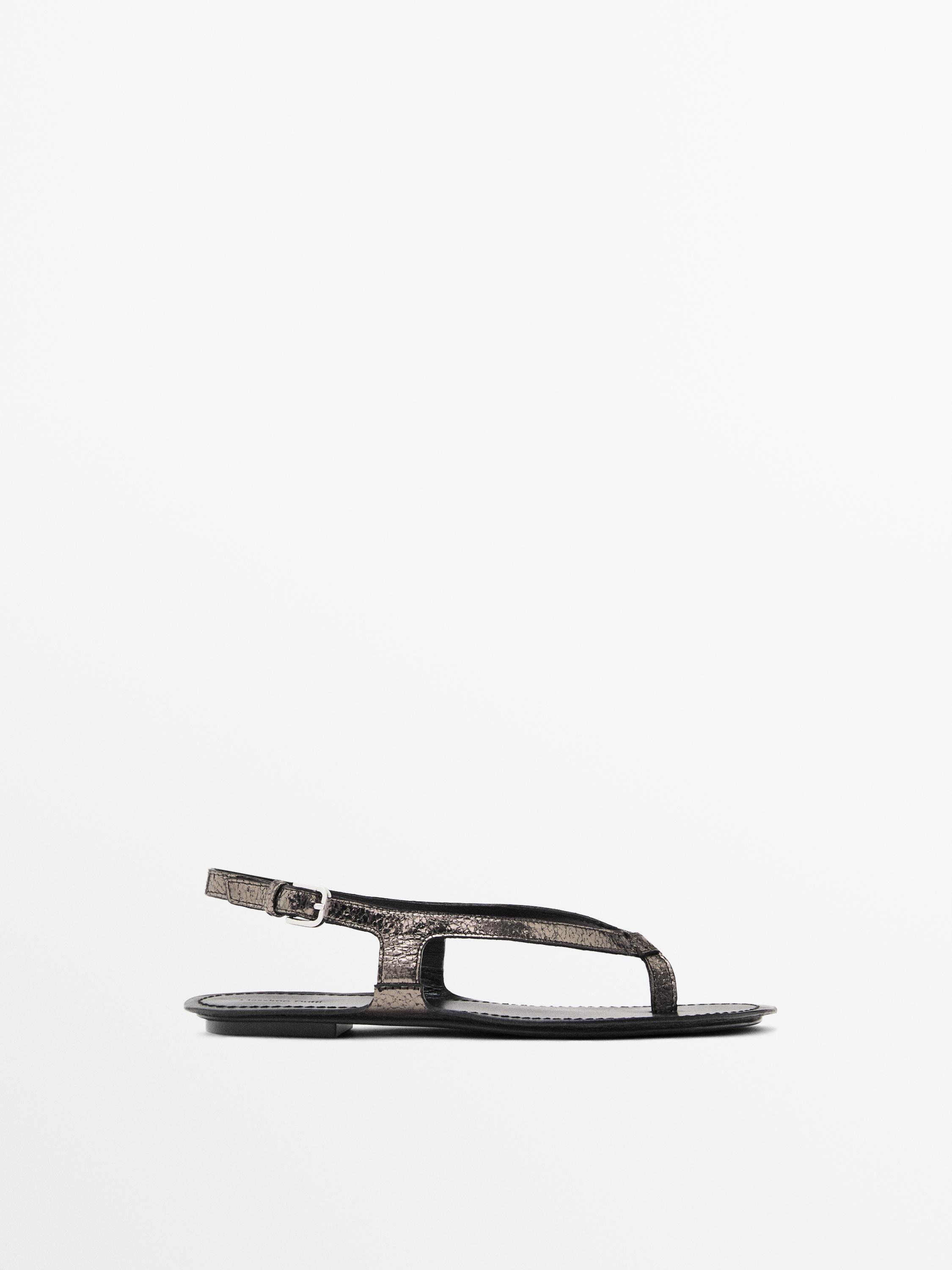 Металлические плоские сандалии Massimo Dutti, серебряный