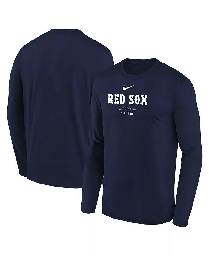 

Футболка с длинным рукавом для больших мальчиков и девочек Navy Boston Red Sox Authentic Collection Nike