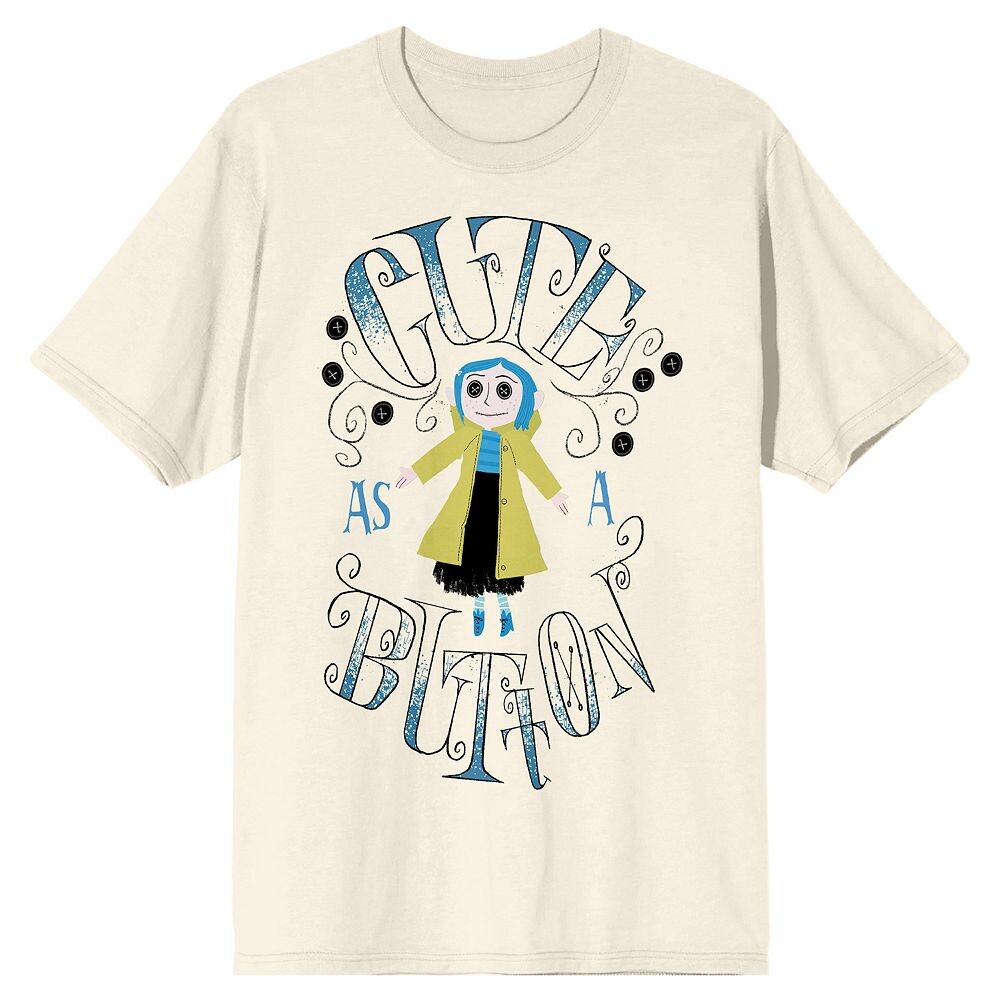 

Мужская футболка с короткими рукавами и рисунком Coraline с милыми пуговицами Licensed Character, цвет Beig Khaki