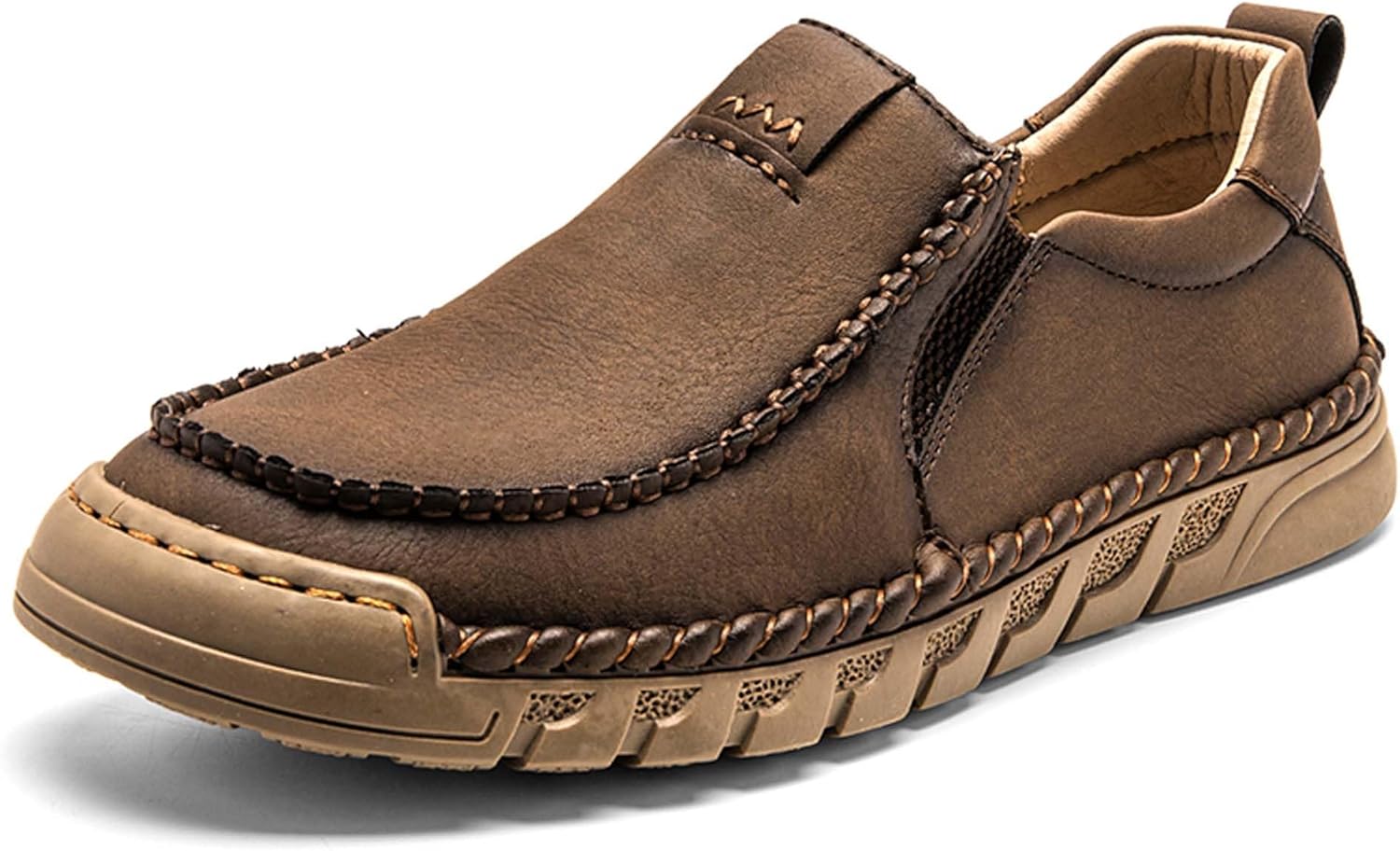 

Мужские премиальные кожаные слипоны, прогулочные туфли, мужские слипоны-кроссовки, деловая повседневная обувь, обувь для вождения, мягкие, удобные, износостойкие, ручная строчка Generic, темно-коричневый