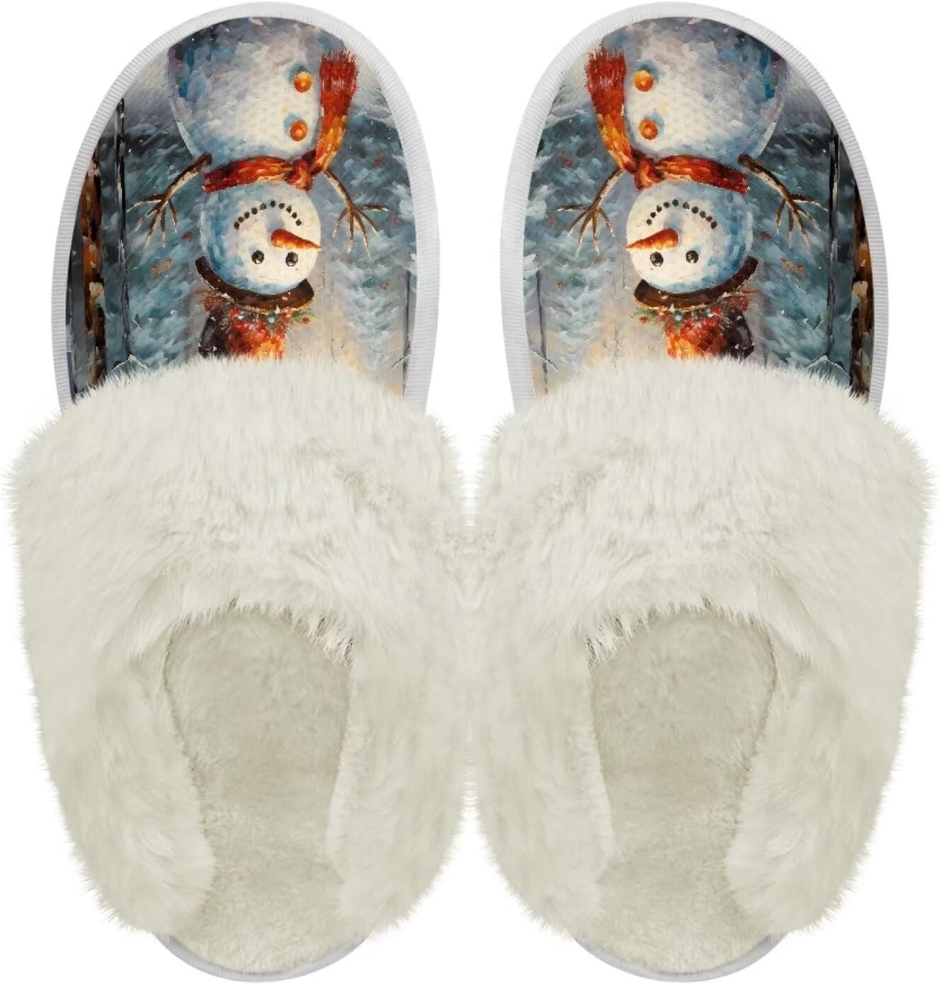 

Хлопковые тапочки PJHEQOXE с пушистыми краями, домашние тапочки для дома и улицы, хлопковые тапочки унисекс, Snowman