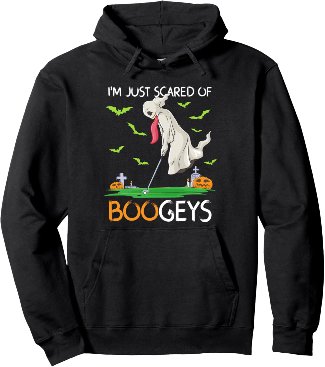 

Худи Just Scaled Of Bogies Ghost Golf на Хэллоуин, черное Funny Halloween Sports Designs