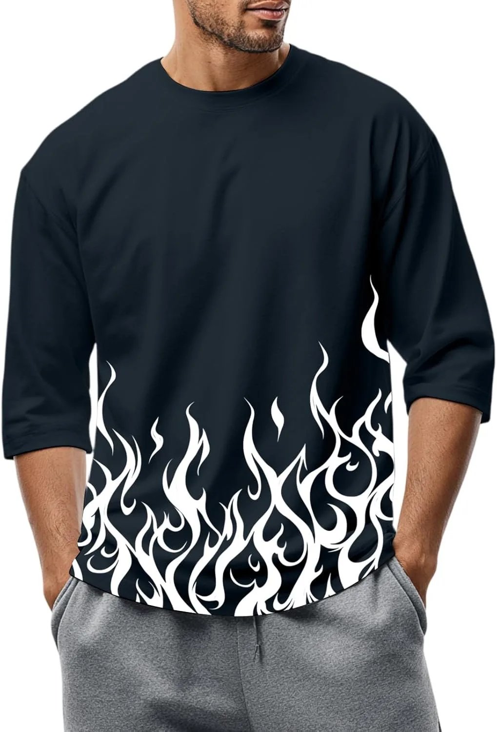 

Футболка для мужчин с принтом, 3/4 рукава, Casual Kvsozwuty