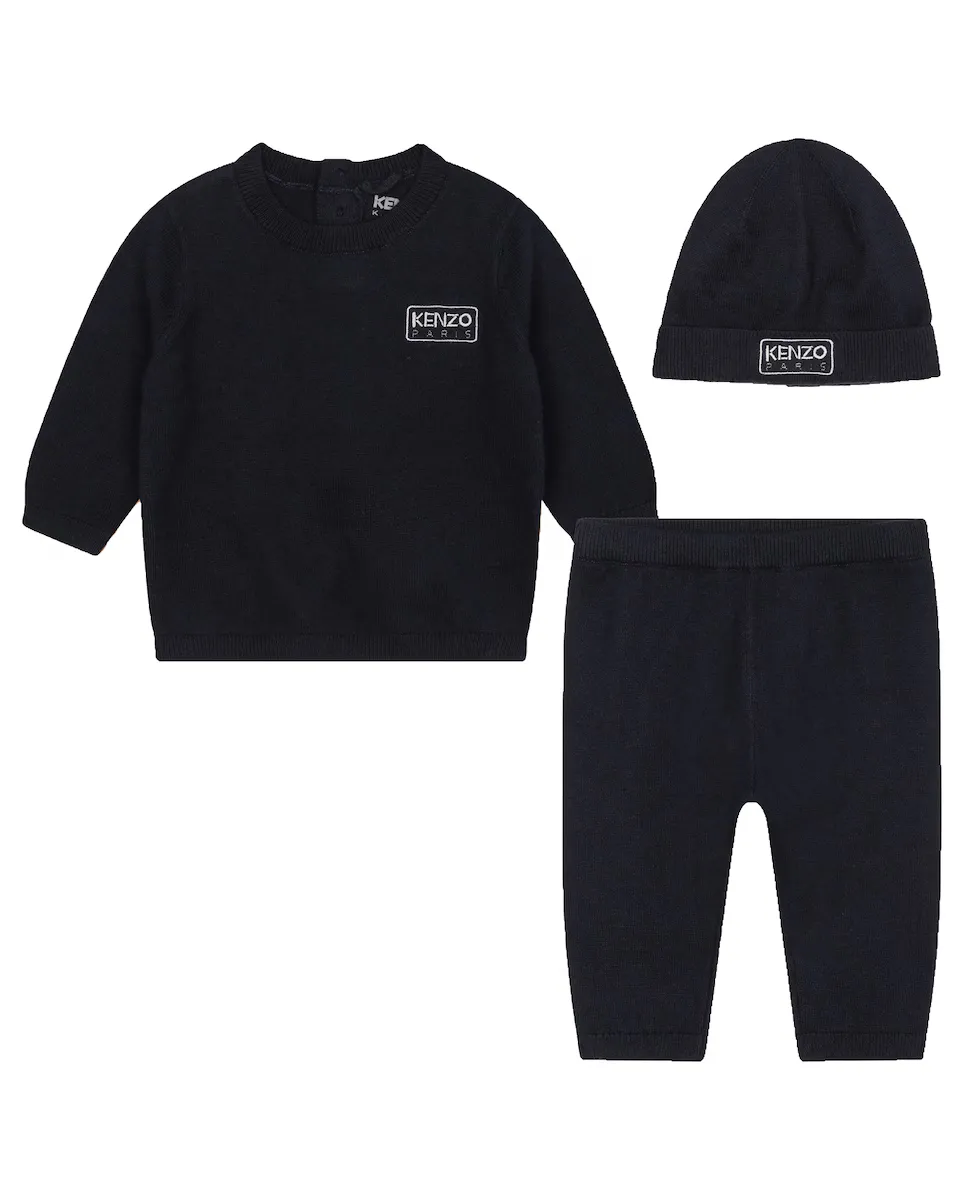 

Детский комплект из футболки и штанишек и шапочки в тон Kenzo Kids, темно-синий