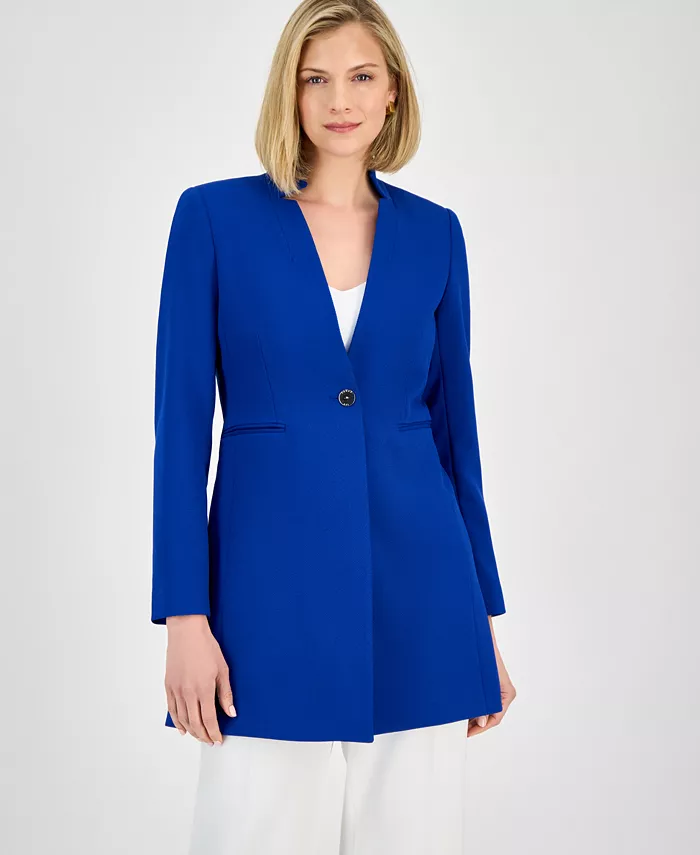 

Женский твиловый жакет с вырезом лацканом и одной пуговицей Tahari ASL, синий