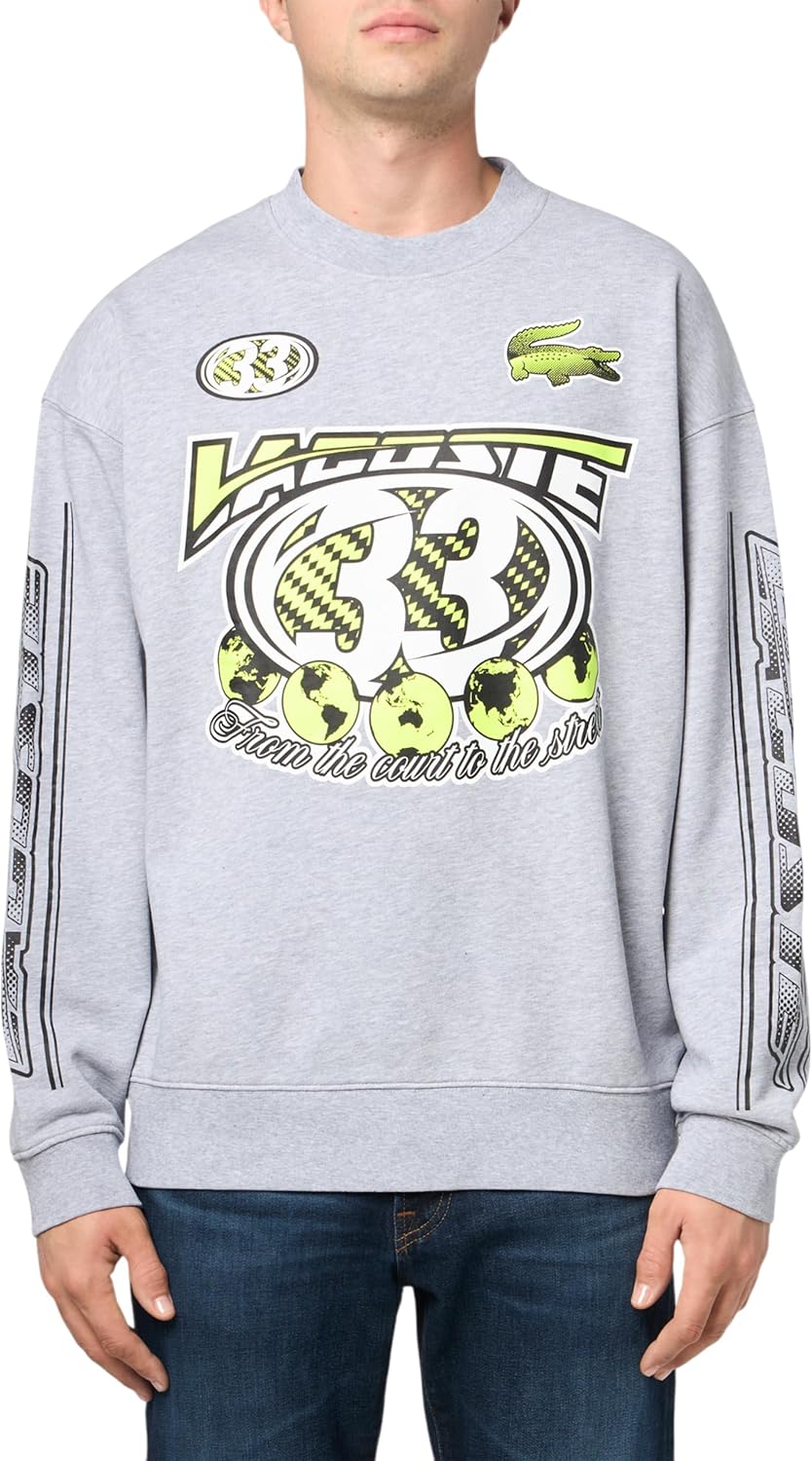 

Lacoste мужской хлопковый флисовый свитшот свободного кроя, Silver Chine