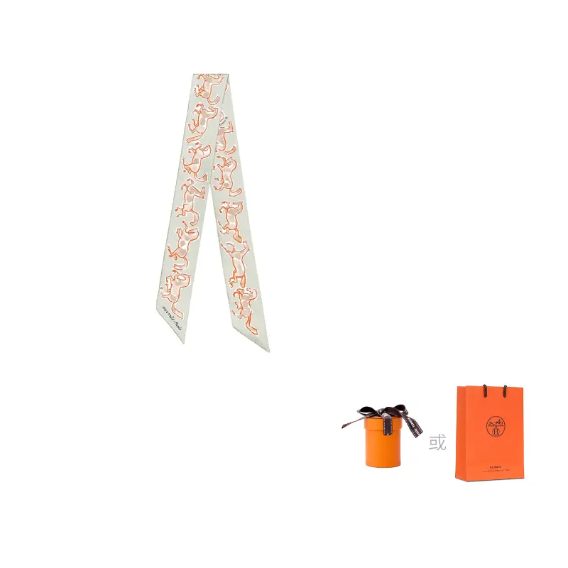 

HERMES Шёлковый шарф женский светло-зелёный с оранжевым, Light Green/Orange