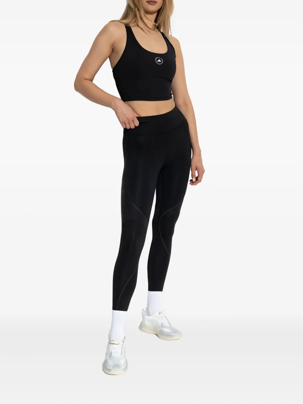 Топ со спиной-борцовкой и принтом логотипа Adidas by Stella McCartney, черный — фото 2