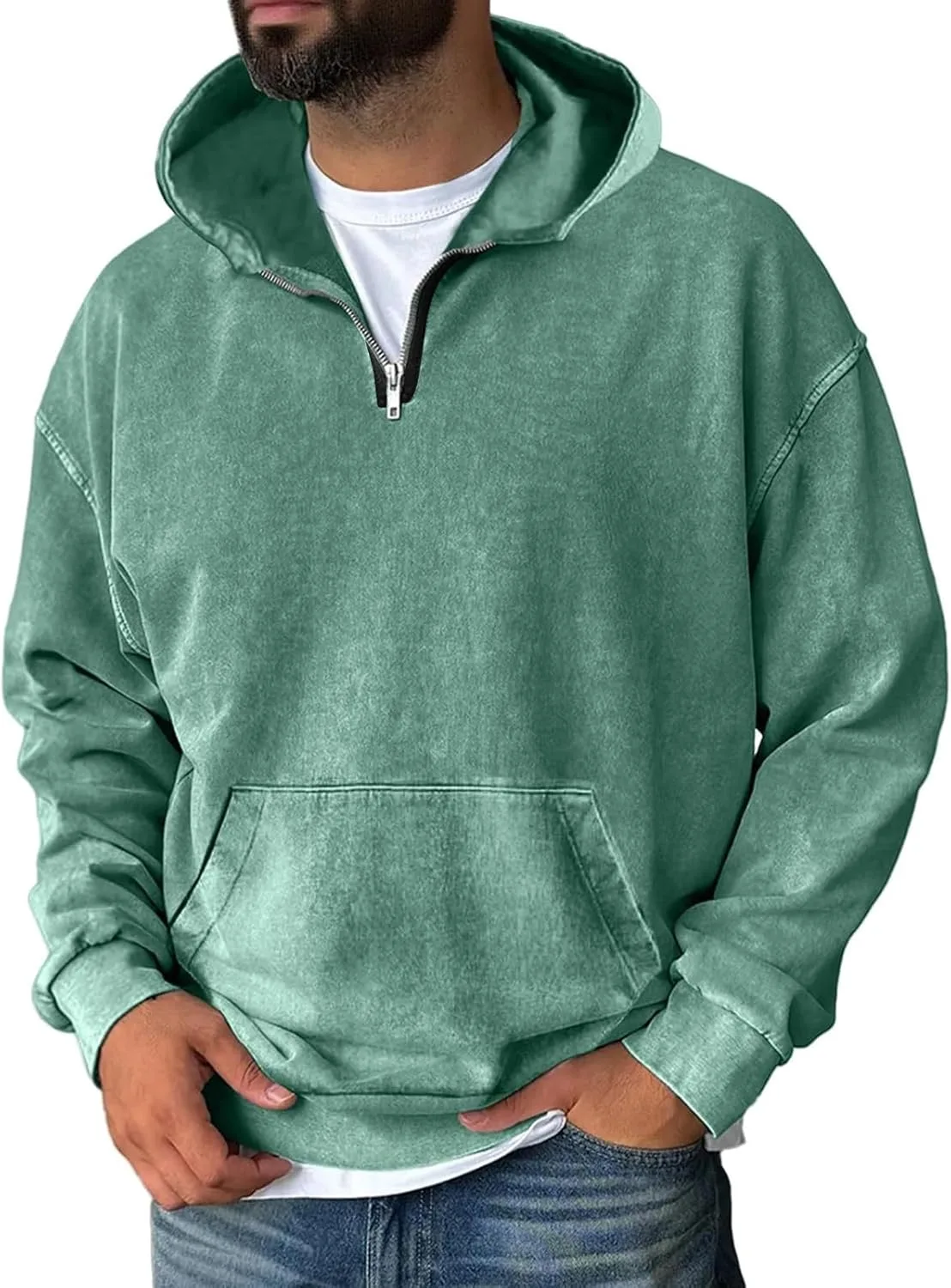 

Толстовка с капюшоном 1/4 Zip Pullover, Fleece Lined, Loose Fit, с карманами