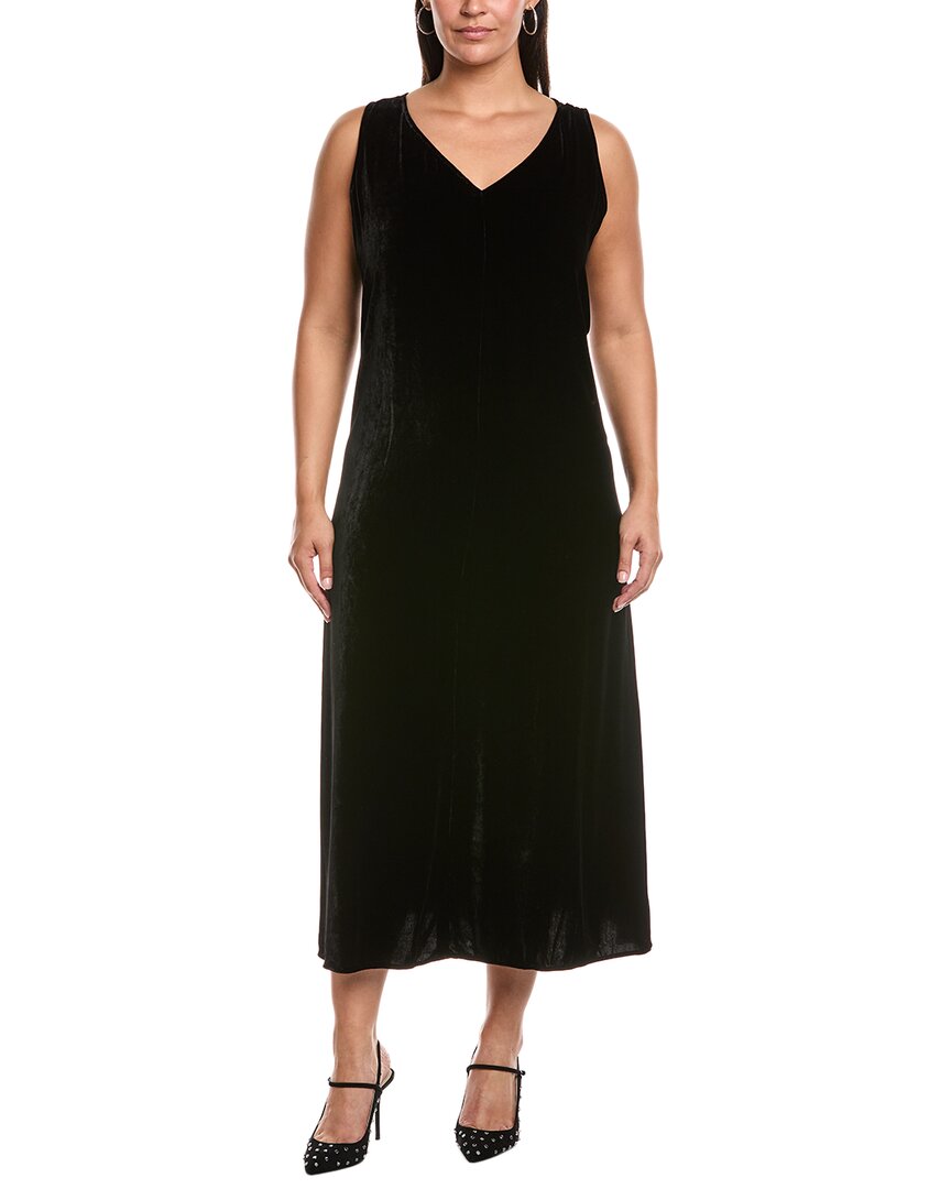 

EILEEN FISHER Plus V-образный вырез миди-платье из смесового шелка, черный