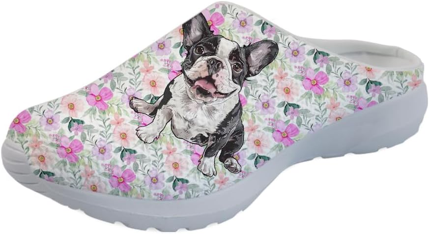 

Forchrinse Южноиндийские африканские слипоны-ходунки для мужчин и женщин, садовые сабо, медицинская обувь, дышащие, Boston Terrier and Floral