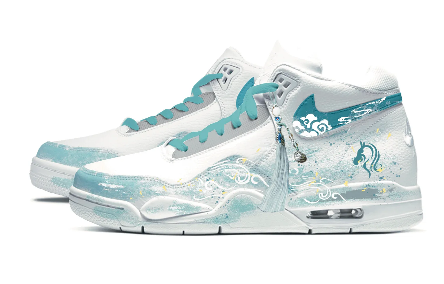 Кроссовки баскетбольные Mid top Vintage Flight Legacy Horse Steps Across The Galaxy Slip Resistant Abrasion Resistant Nike, белый серый cyan — фото 4