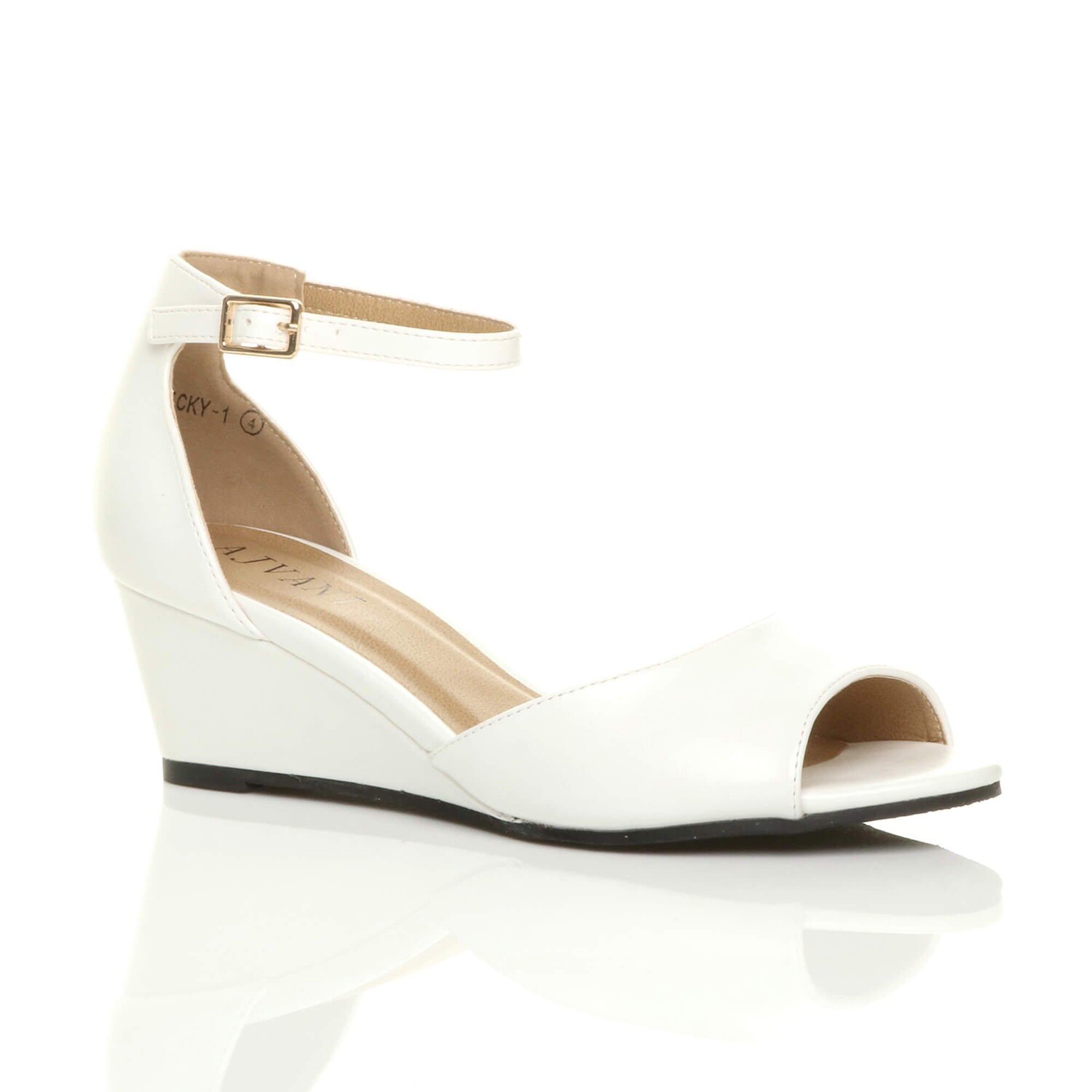 

Сандалии из искусственной кожи с ремешком на щиколотке на средней танкетке AJVANI, белый
