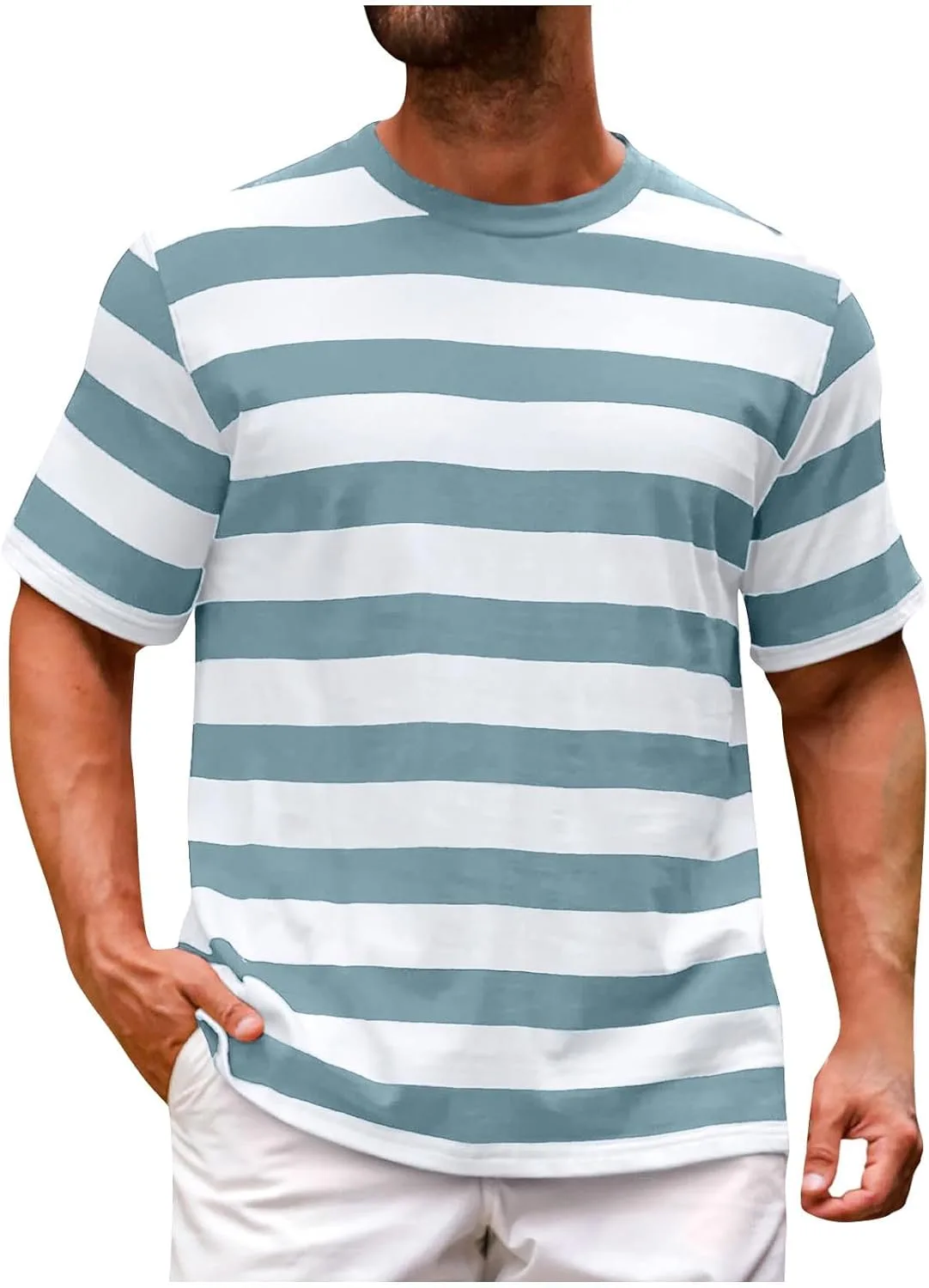 

Футболка для мужчин Casual с коротким рукавом и полосками FOCLMP