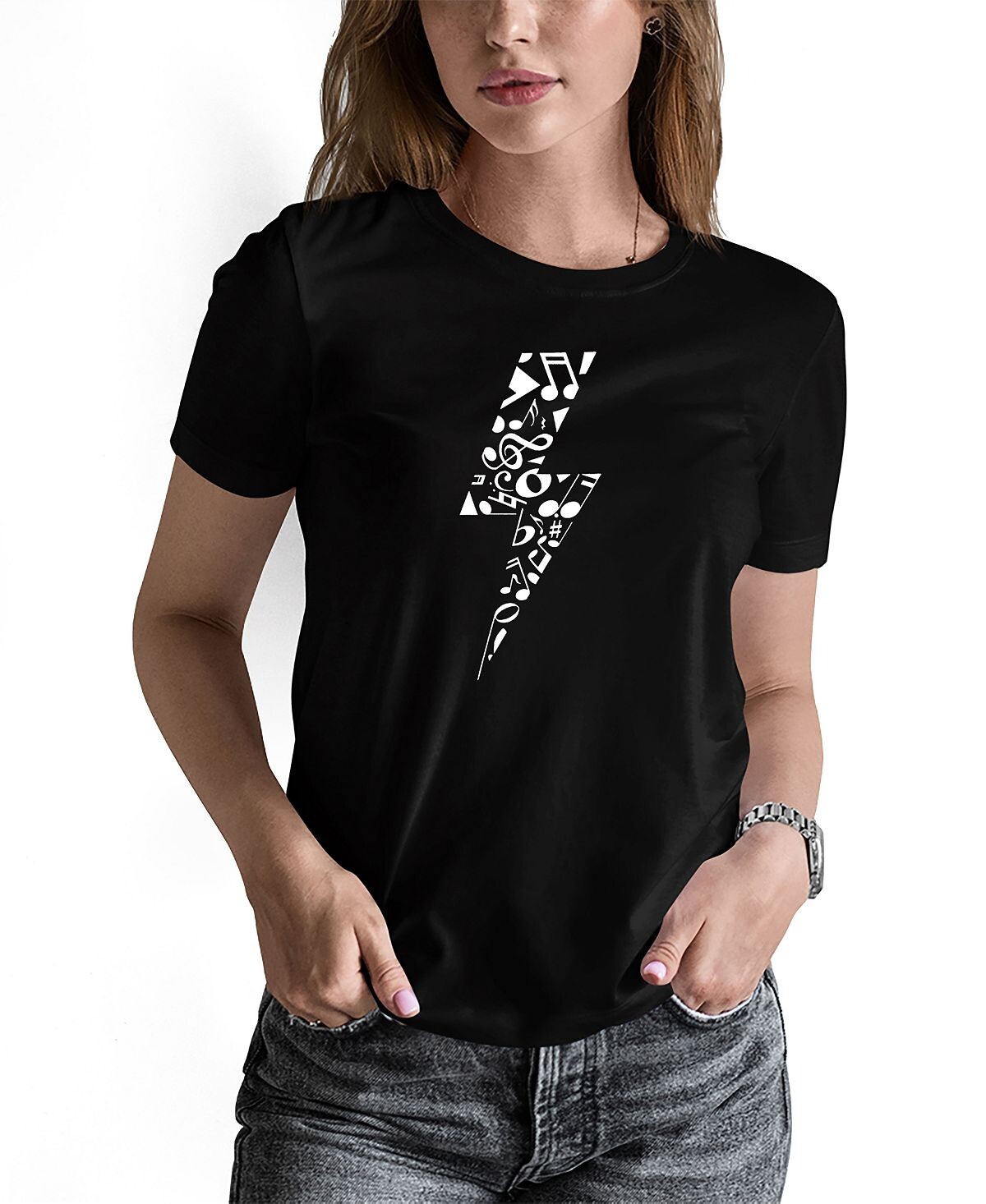 

Женская футболка с короткими рукавами и надписью Word Art Lightning Bolt LA Pop Art, черный