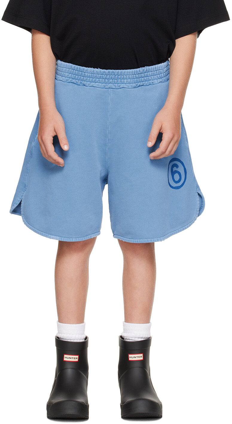 

MM6 Maison Margiela Kids Синие шорты с принтом, Синий, MM6 Maison Margiela Kids Синие шорты с принтом
