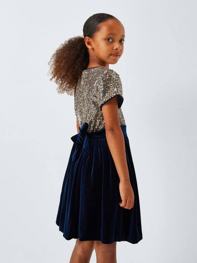 Детское платье для вечеринки из бархата с пайетками John Lewis Heirloom Collection, Navy — фото 4
