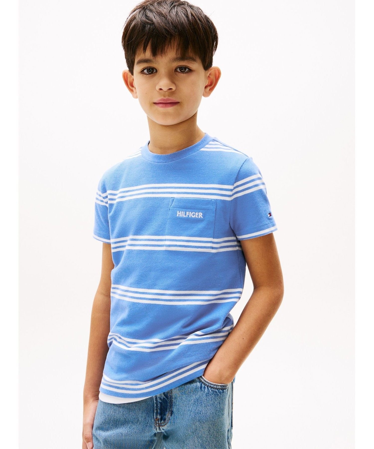Детская футболка Hilfiger с вышивкой из пике TOMMY HILFIGER, Blue C30