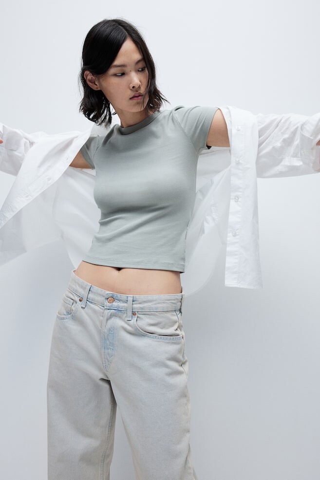 

Рубчатая футболка H&M, зеленый