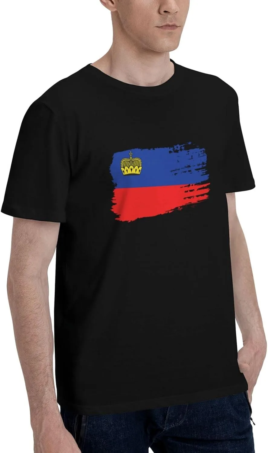 Футболка Liechtenstein с коротким рукавом, мужская, уличный стиль, хлопковая, повседневный топ Generic, черный — фото 3