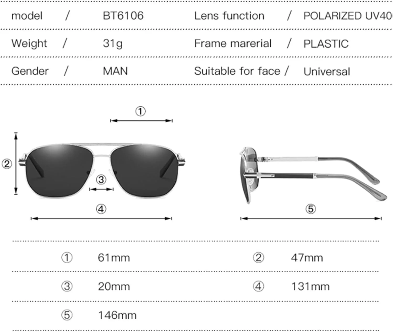 

Мужские солнцезащитные очки с двойными линзами, поляризованные UV400 TOIPASTN, 001 Gold