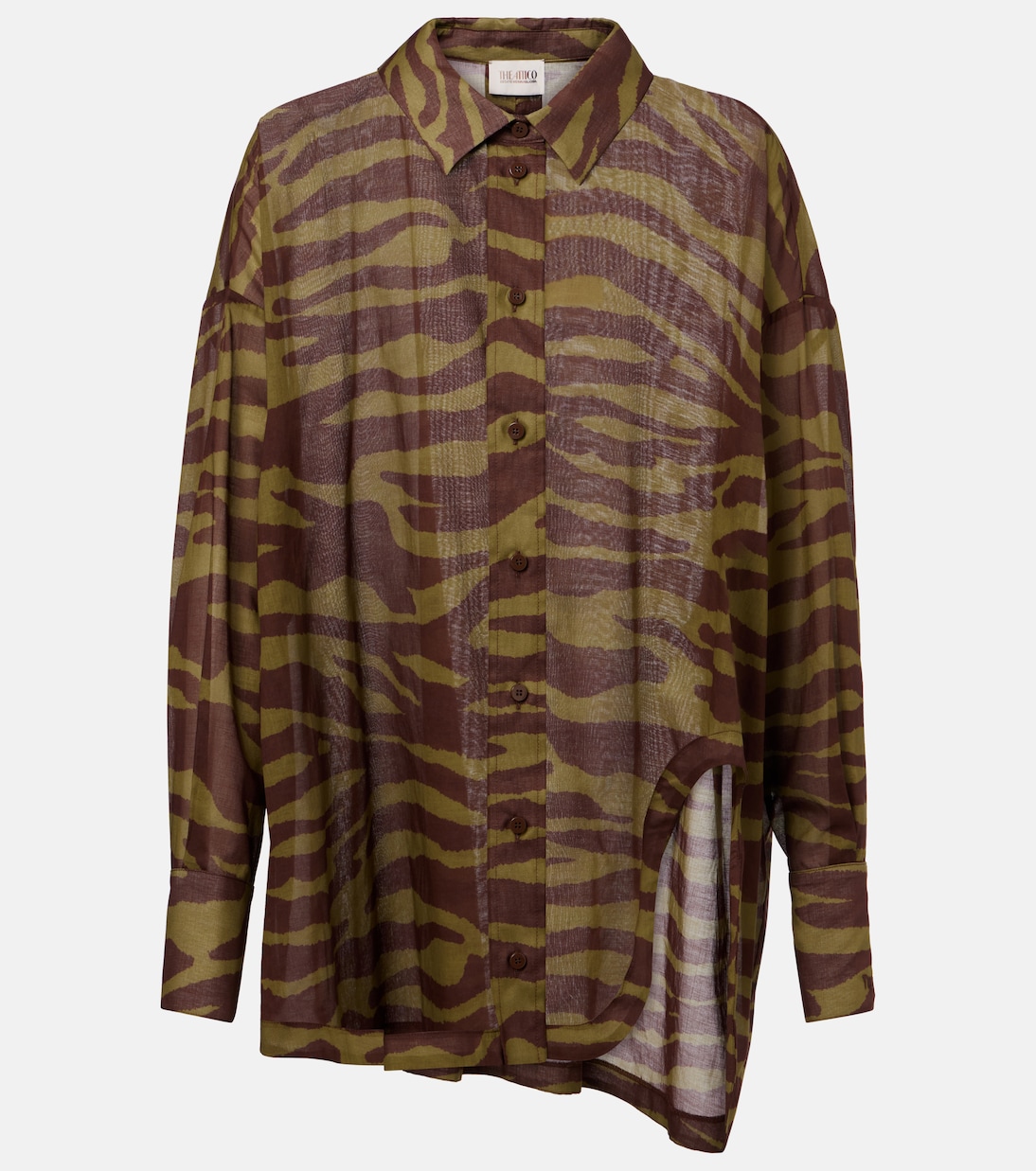

Хлопковая рубашка из муслина с принтом "зебра" The Attico, Dark Green/ Dark Brown