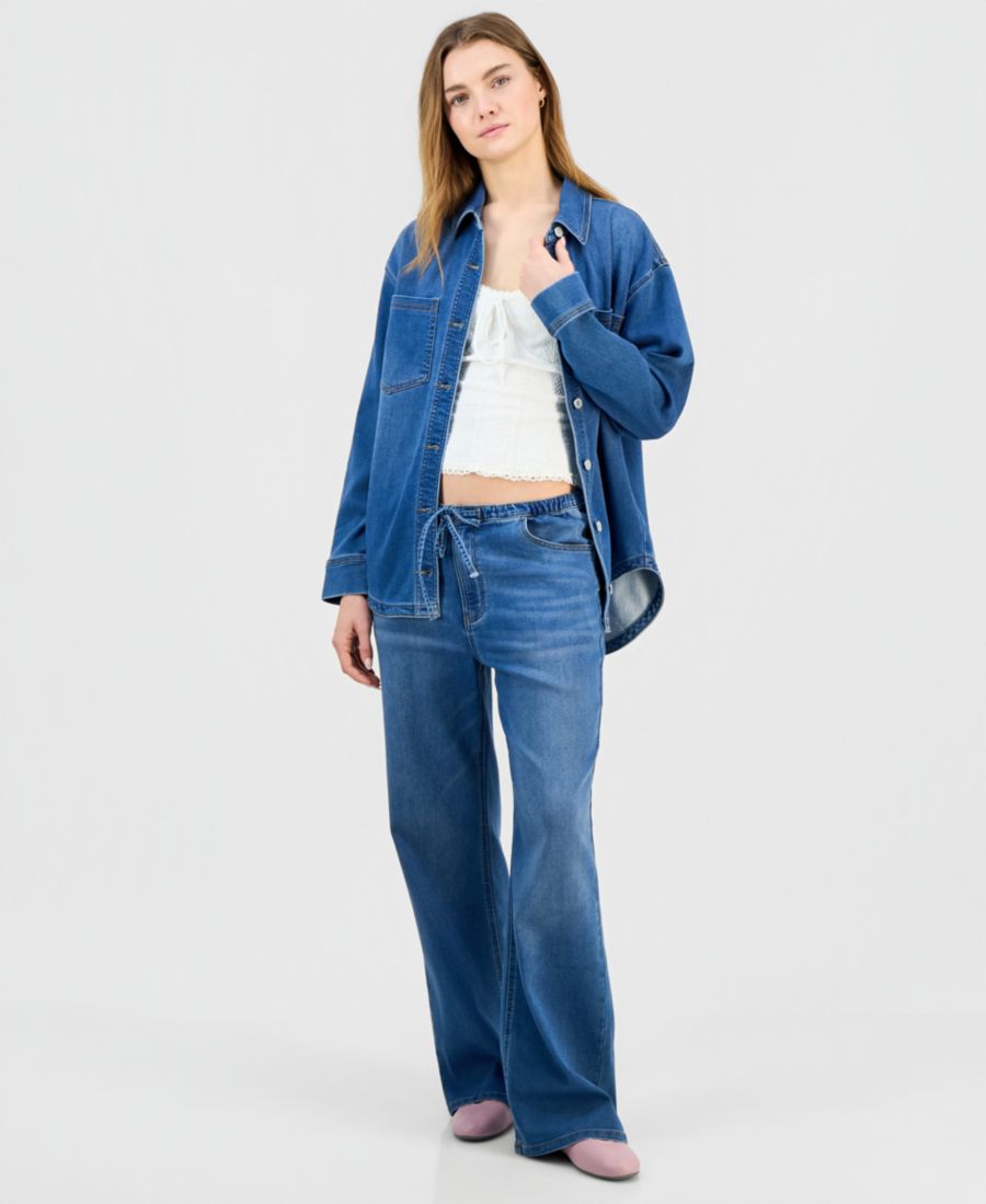 

Джинсы-бриджи средней длины с широкими штанинами из трикотажа для подростков Indigo Rein, Med Wash