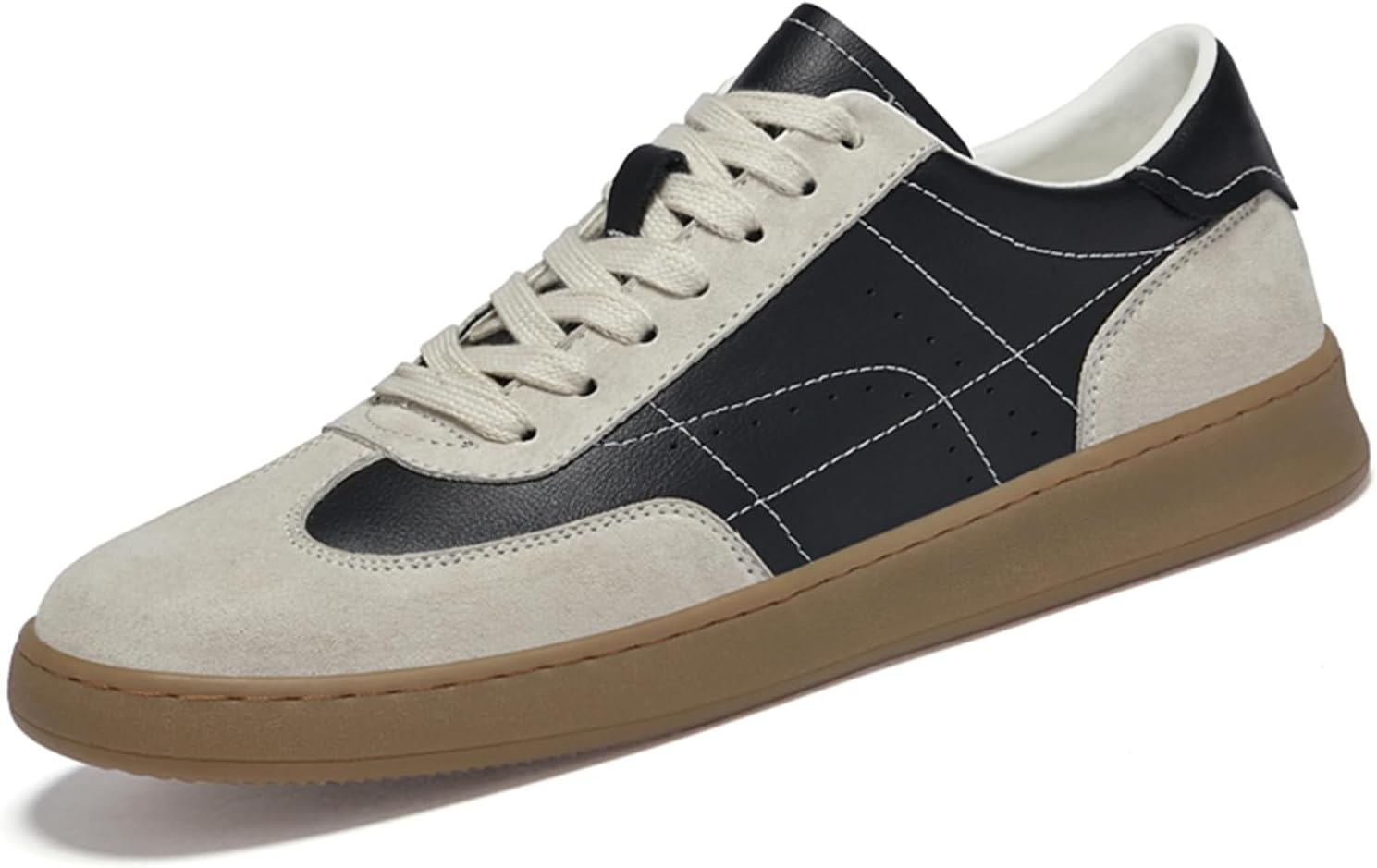 

Мужские модные кроссовки из натуральной кожи, удобные для ходьбы, повседневные с шнуровкой, нескользящие Abborora, черный