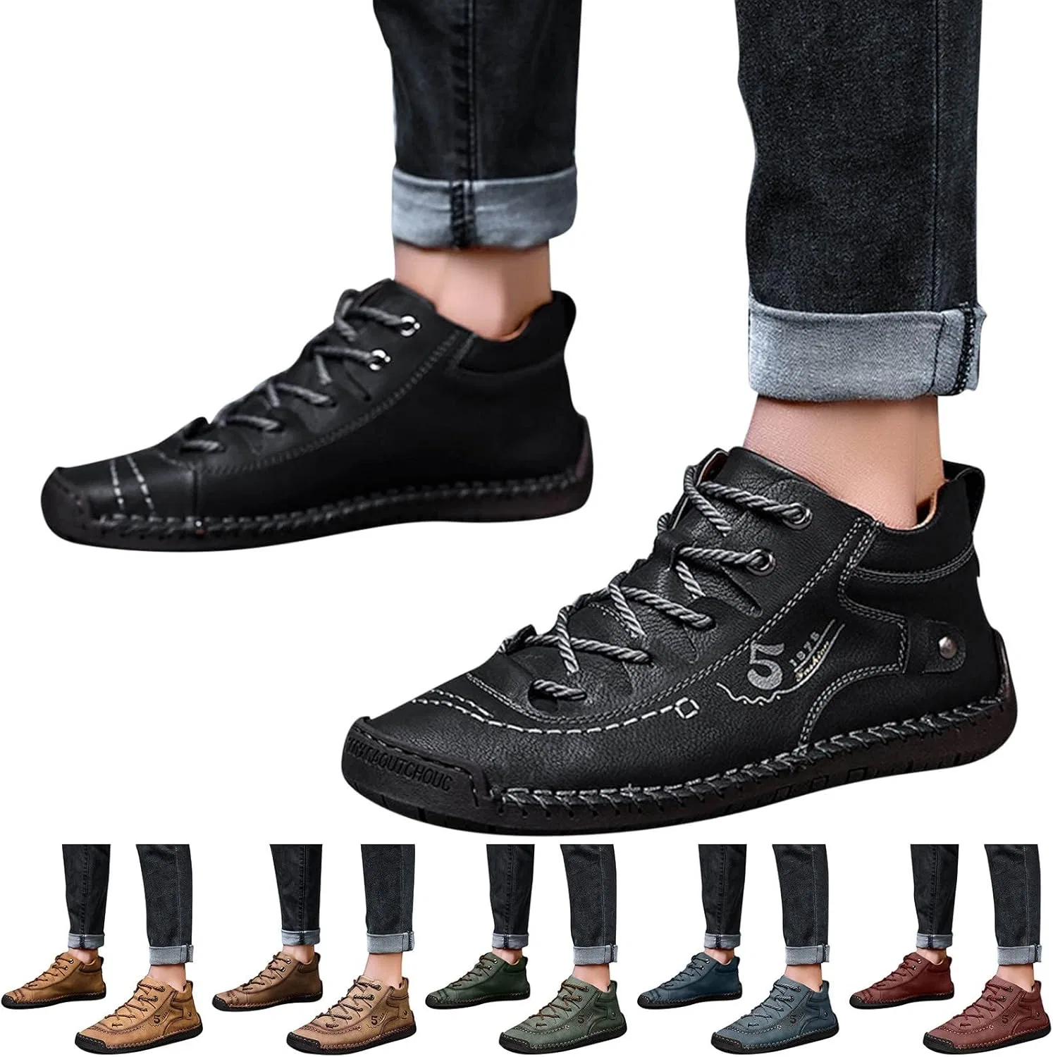Туфли Mens Shoes Fashion Summer Autumn Mens Leather Shoes Flat Soft Bottom Comfortable Mid High Lace Up Casual Formal Shoes for Men Generic, Red — фото 2