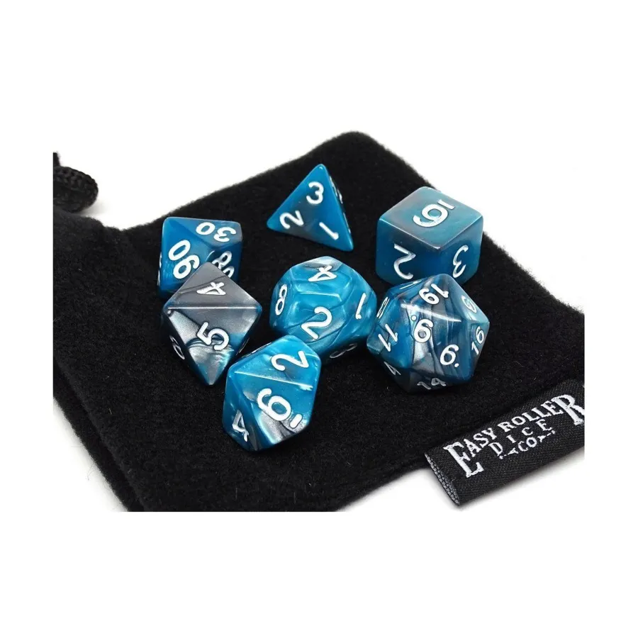 

Бирюзовый и гранитный с белым (7), Dice - 7 Piece Poly Sets - Fossil/Granite (Easy Roller Dice)