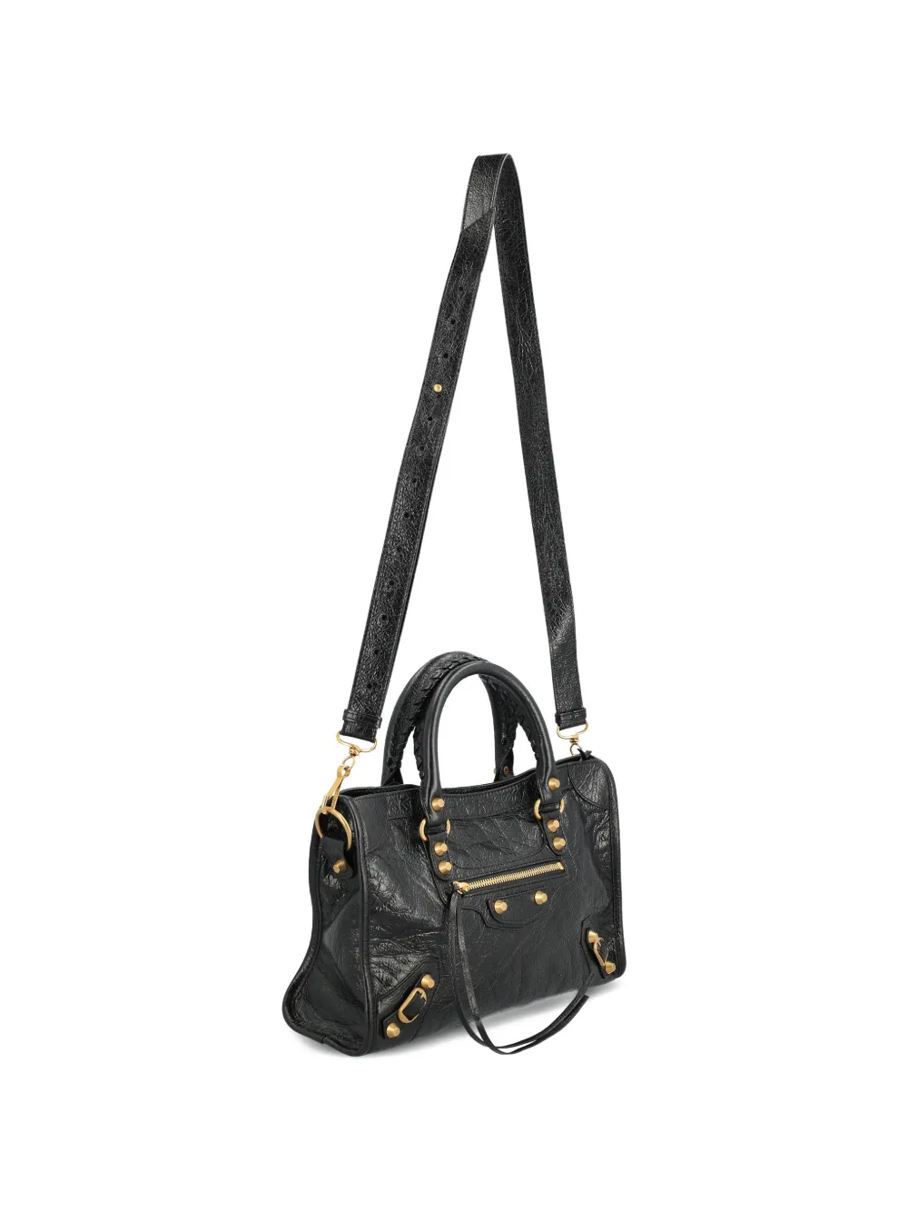 Маленькая текстурированная сумка-тоут Le City с заклепками Balenciaga, черный — фото 3