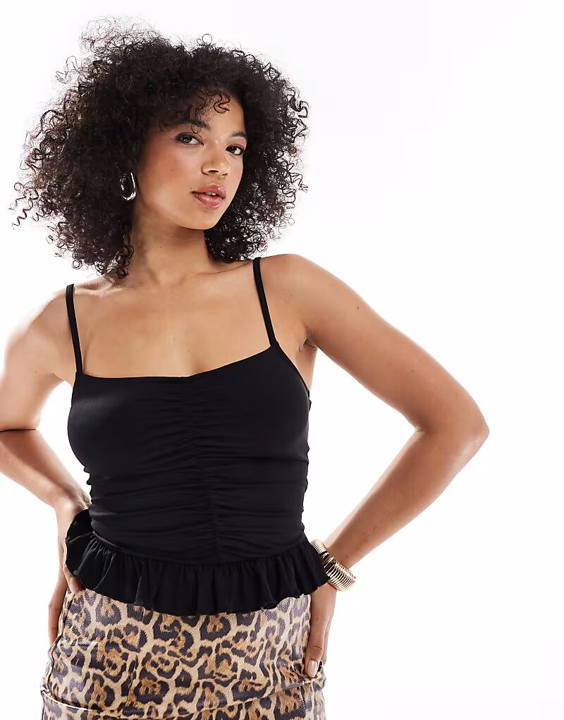

Топ ASOS DESIGN с рюшами и мини-оборкой черного цвета
