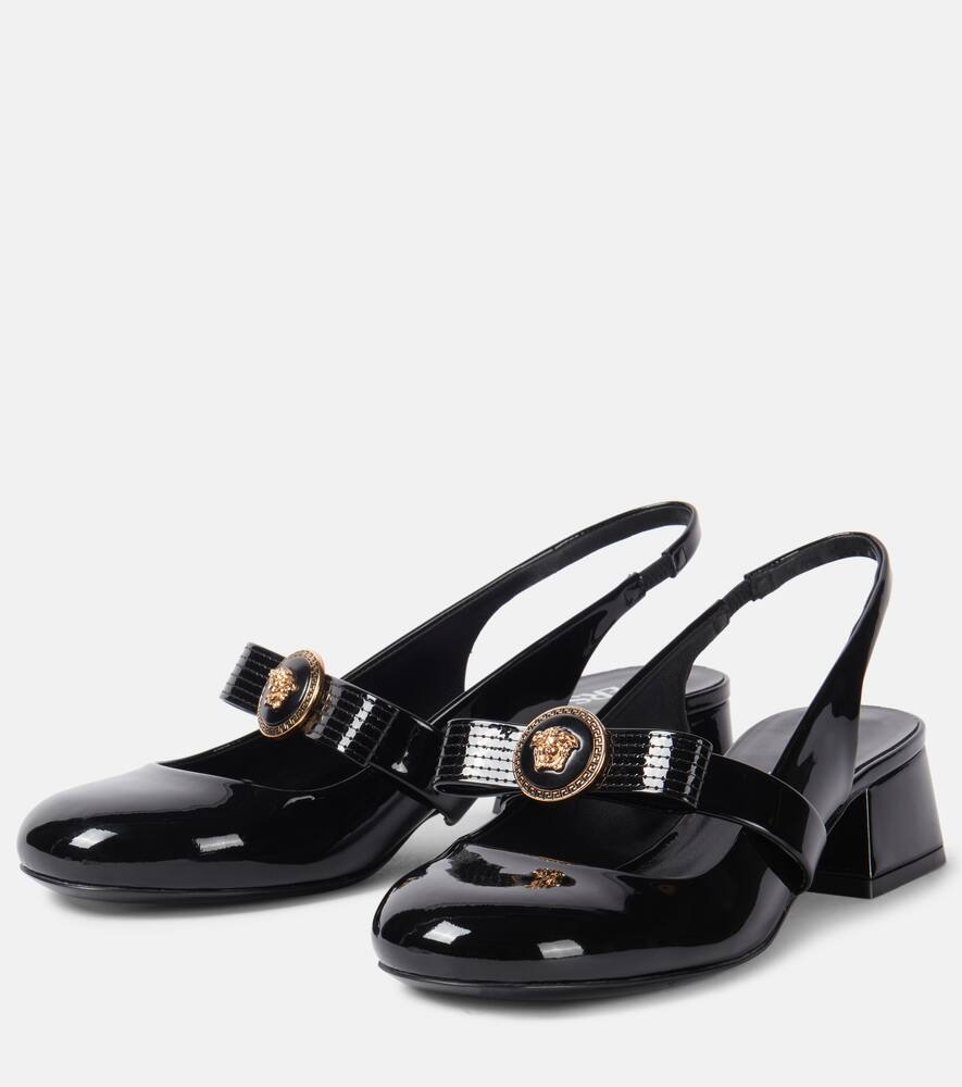 Туфли-лодочки Gianni Ribbon из лаковой кожи на ремешке, 1B00V-Black-Gold Versace, 1B00V-Black-Versace Gold — фото 4