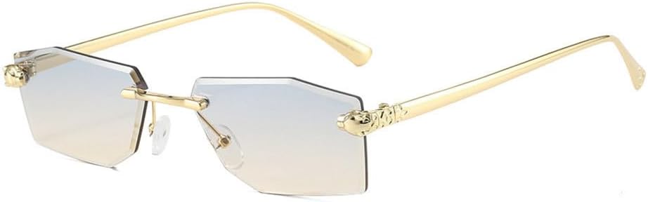 

Мужские солнцезащитные очки без оправы из сплава, женские солнцезащитные очки без оправы с градиентным переходом, ретро-многоугольные солнцезащитные очки VFDHN, Gray Tea