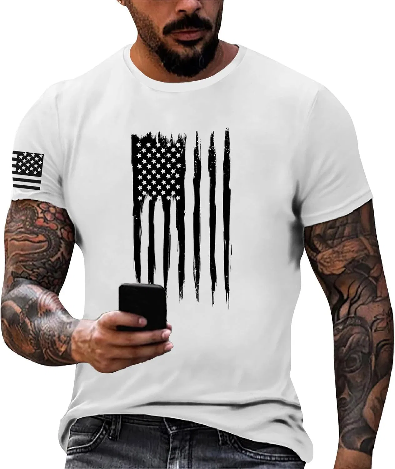 Футболка с флагом Америки, мужская, 2-white
